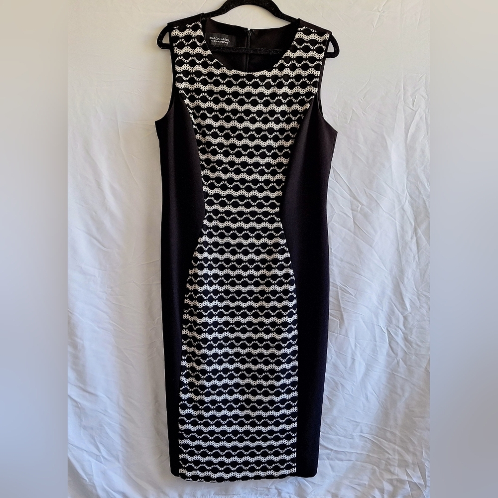 Evan Picone Black & White Sheath Dress with Lace Panel